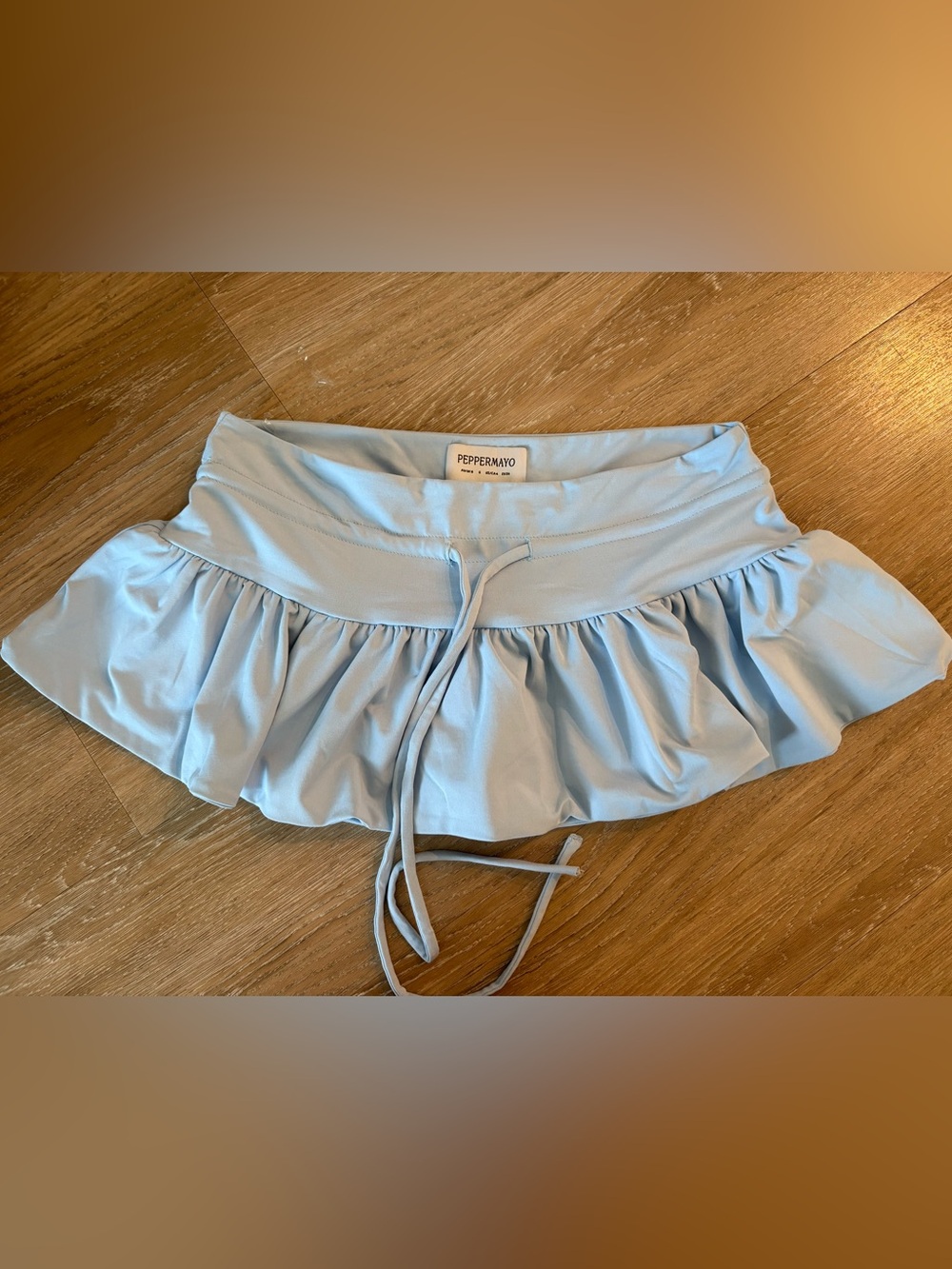 Peppermayo Light Blue Ruffle-Waist Skort with Drawstring